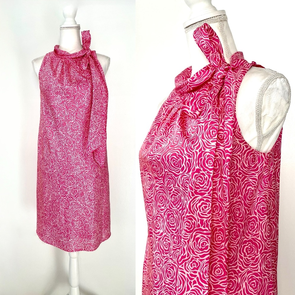 Lilly Pulitzer Hot Pink Floral Rose Print Shift Dress Size 4
